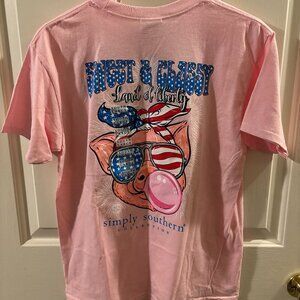 Simply Southern Short Sleeve Patriotic Pink Pig Youth Shirt ~ Large ~ NWT